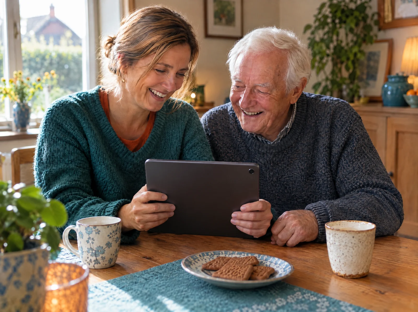 Dochter bekijkt samen met haar vader de gedeelde agenda